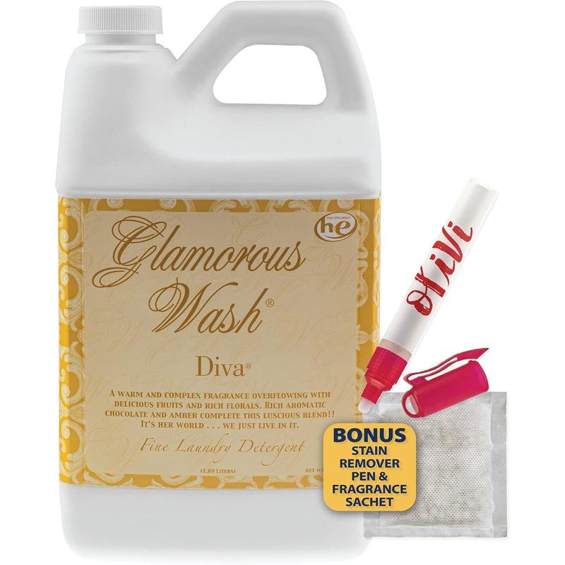 Tyler DIVA Glamorous Wash Laundry Detergent- 1 2 Gallon - With Olivi Stain Remover Pen - Fresh Scented Sachet - Laundry Detergent - For Washing Clothes, Linen, Lingerie, Expensive Fabric, Sheets