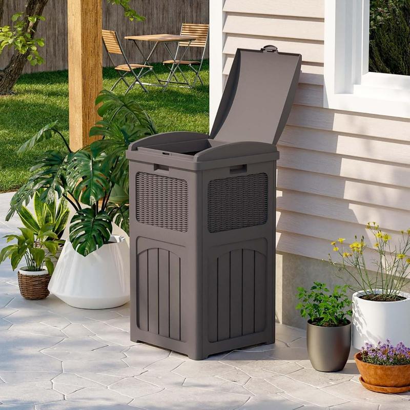 36 Gallon Outdoor Trash Can, Resin Outdoor Garbage Can with Lid for Patio, Backyard, Deck, Dark Brown