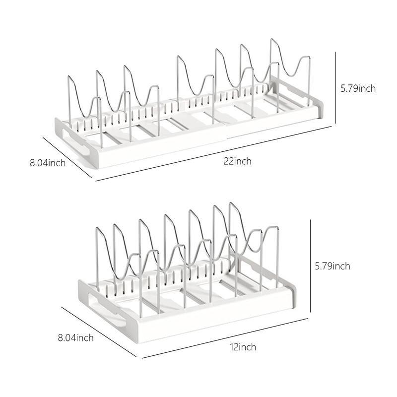 Kitchen Stainless Steel Pot Storage Rack, Adjustable Pot Lid Storage Rack with Anti-slip Plastic Chassis, Multifunctional Kitchen Storage Organizer, Baking Tool Telescopic Rack, Kitchen Essentials,2024 Kitchen Gadgets(White),Thanksgiving, Christmas Gifts