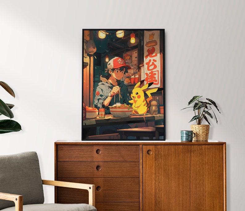 Ash and Pikachu, Ramen Series #1, Pokemon, Japanese Tapestry Style, Anime Poster, Printable Wall Art, Bedroom Wall Art, Japanese Home Decor