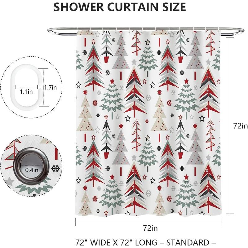 Christmas Shower Curtain Xmas Tree Shower Curtain Winter Snowflake Pattern Shower Curtain for Bathroom Decor Washable Durable Fabric Bathroom Curtains 72x72 in