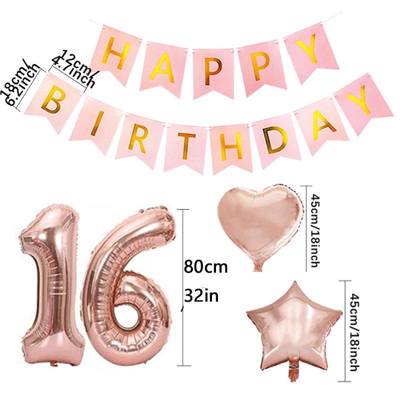 Birthday Party Balloon Set, 1 Set Exquisite Romantic 16th Birthday Balloon Arch Kit, Latex Balloon Garland for Home Outdoor Balcony Office School Ceremony Graduation