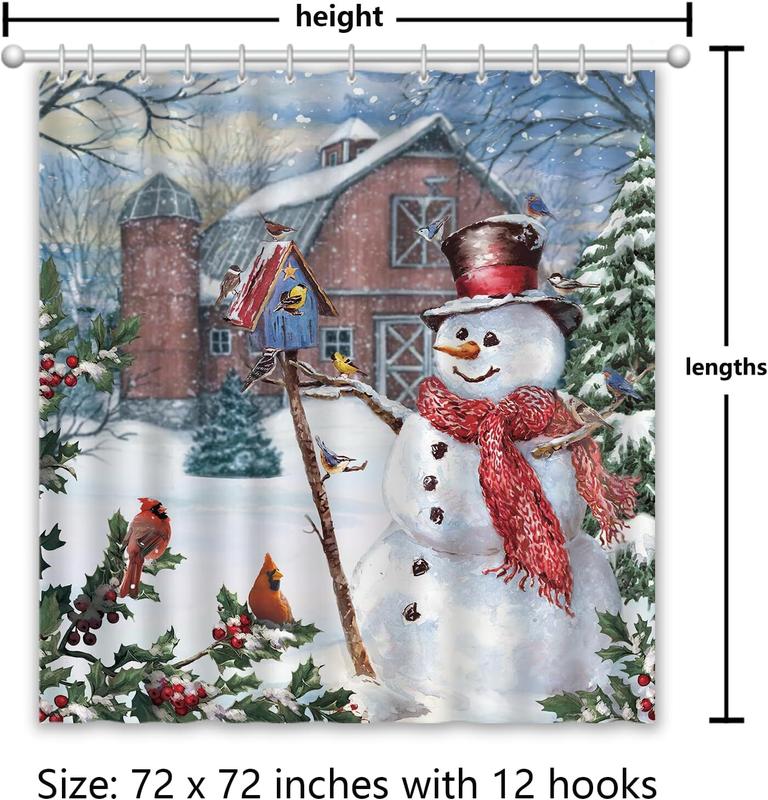 Christmas Snowman Shower Curtains For Bathroom Decor Cardinal Xmas Farmhouse Holiday Winter Waterproof Fabric Shower Curtain Set With 12 Hooks 72x72 Inchwhite Red Blue