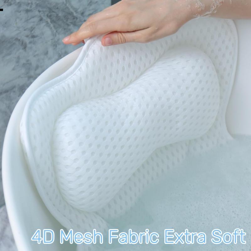 Luxury Bath Pillow - Ergonomic Bathtub Pillow for Head and Neck, Soft 4D Mesh Fabric with 6 Non-Slip Suction Cups, Relaxing Spa Gift