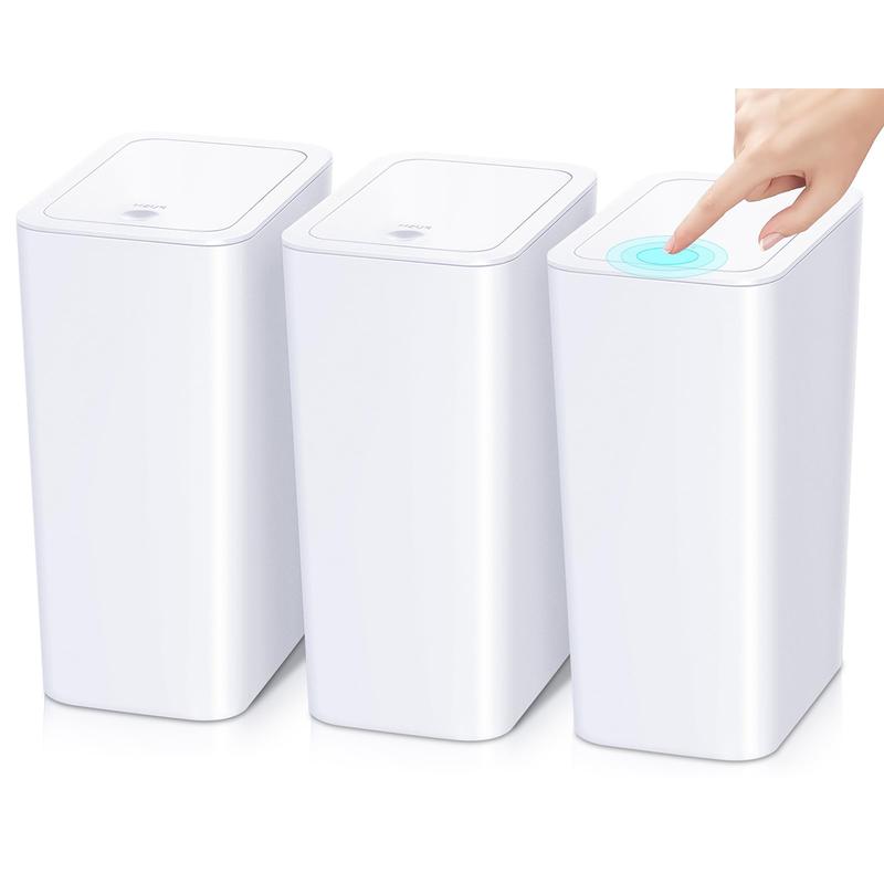 3 Pack black Bathroom Small Trash Can with Lid,10L   2.6 Gallon Slim Garbage Bin Wastebasket with Pop-Up Lid for Bedroom, Office, Kitchen, Dorm, Fits Under Desk, Bathroom