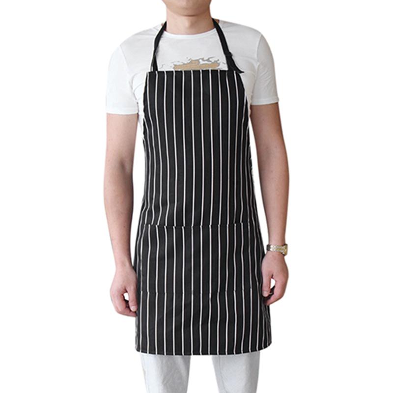 Adjustable Adult Black Stripe Bib Apron With 2 Pockets Chef Waiter Kitchen Cook