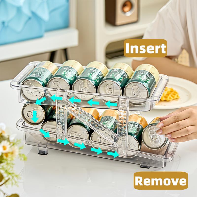 Automatic Sliding Adjustable Beverage Storage Box, Can Dispenser Storage Box, Suitable for Pantry, Refrigerator, and Various Places