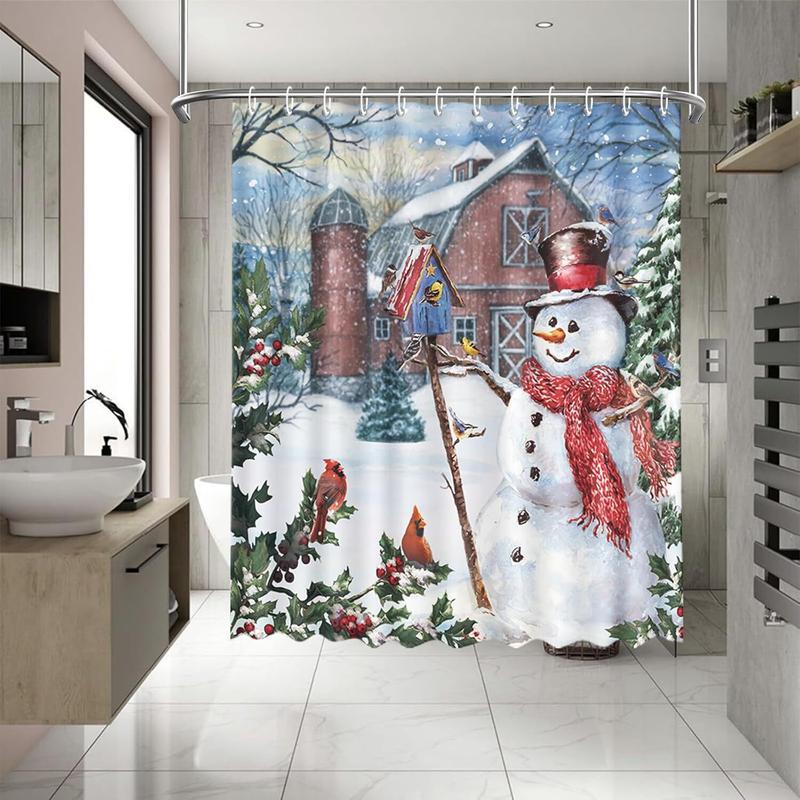 Christmas Snowman Shower Curtains For Bathroom Decor Cardinal Xmas Farmhouse Holiday Winter Waterproof Fabric Shower Curtain Set With 12 Hooks 72x72 Inchwhite Red Blue