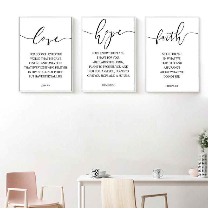 Faith Hope Love Bible Poetry Art Prints, 3 Counts set Canvas Wall Art without Frame, Wall Decor for Home Living Room Bedroom