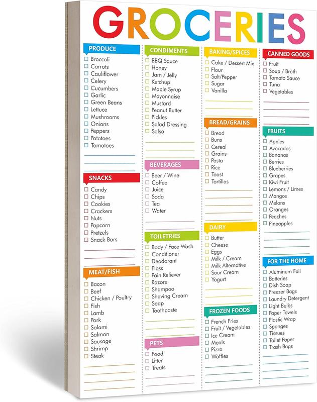 90 Sheets Fastcheck Grocery List Magnet Pad, 110 Printed Common Food for Fridge and Blank Grocery Shopping Spaces for Home. Size 6”x 9”