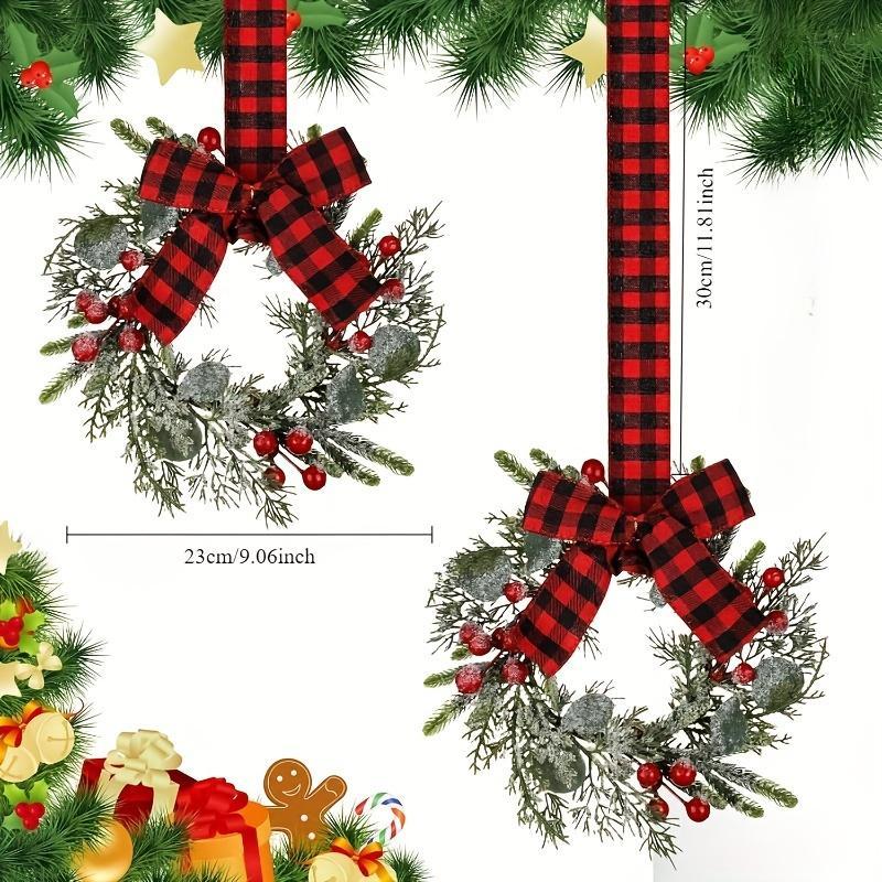 Christmas Wreath, 2 Counts set Mini Cabinet Wreaths Berry & Bowknot Design, Farmhouse Wreath for Holiday Party Decorations