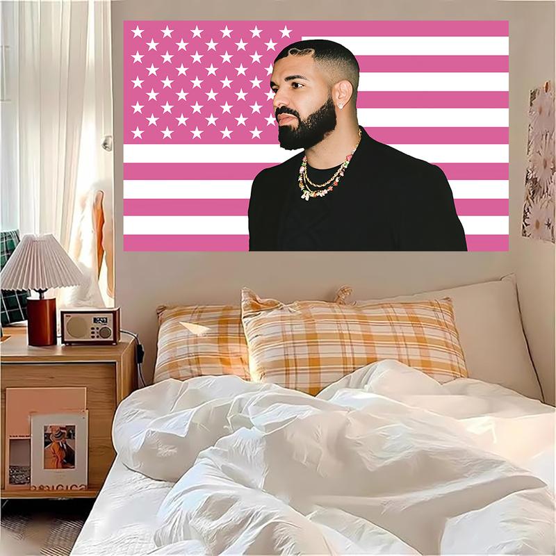 Drake Flag 3x5ft Rapper Flag American Flag Singer Drake for Bedroom College Dorm Home Decor Wall Flag Pink Flag Bright Color