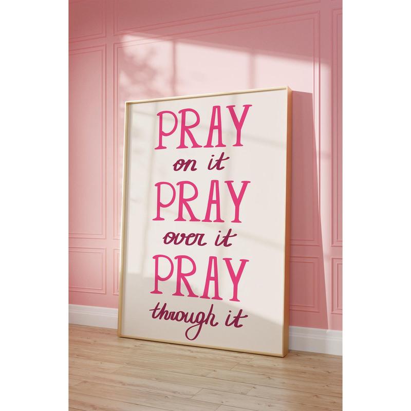 Pray On It Christian Pink Wall Art Girly Bible Poster Christian Gift For Her Modern Christian Quote Wall Art Hand Drawn Digital