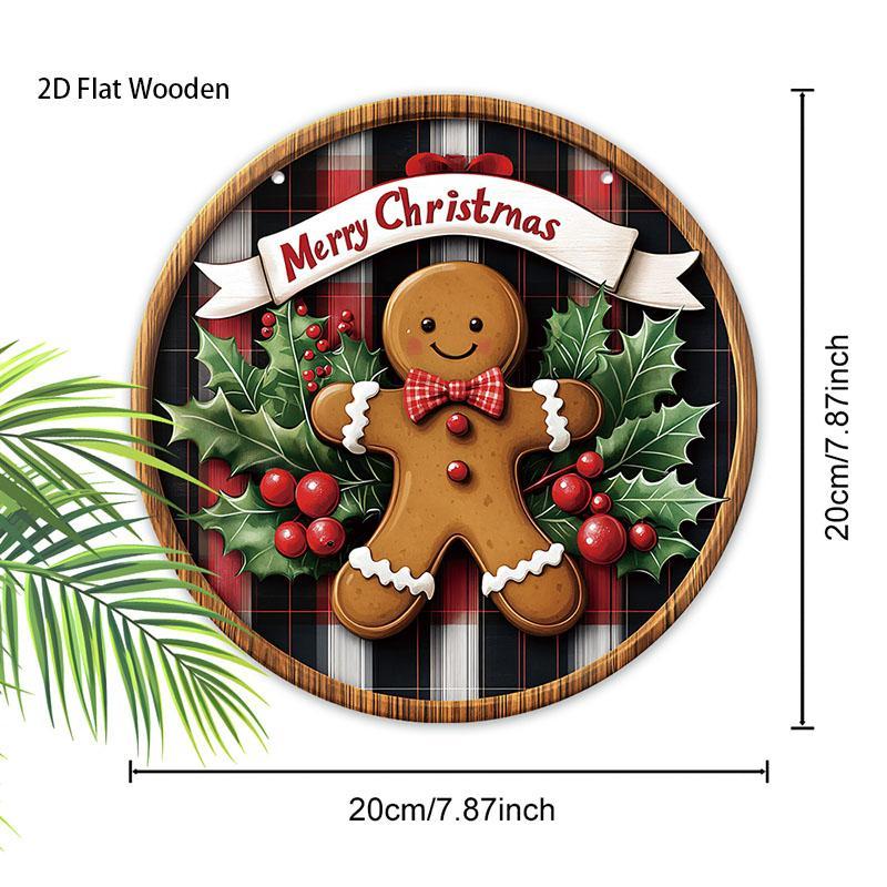 Merry Christmas Gingerbread Man Pattern Hanging Sign, 1 Count Wooden Round Hanging Wall Decor, Festive & Party Supplies for Home Garden Decor