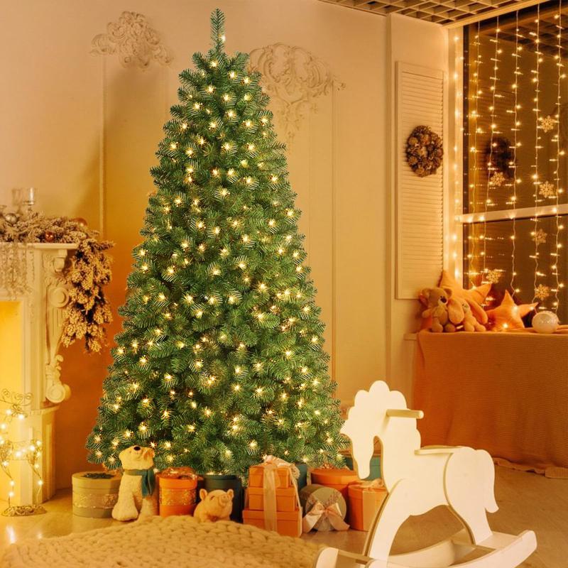 Live Only SHareconn 2024 4 5 6 7.5 9ft Classical Warm Lights Tree, Pre-lit Hinged Christmas with Foldable Stand, Decoration