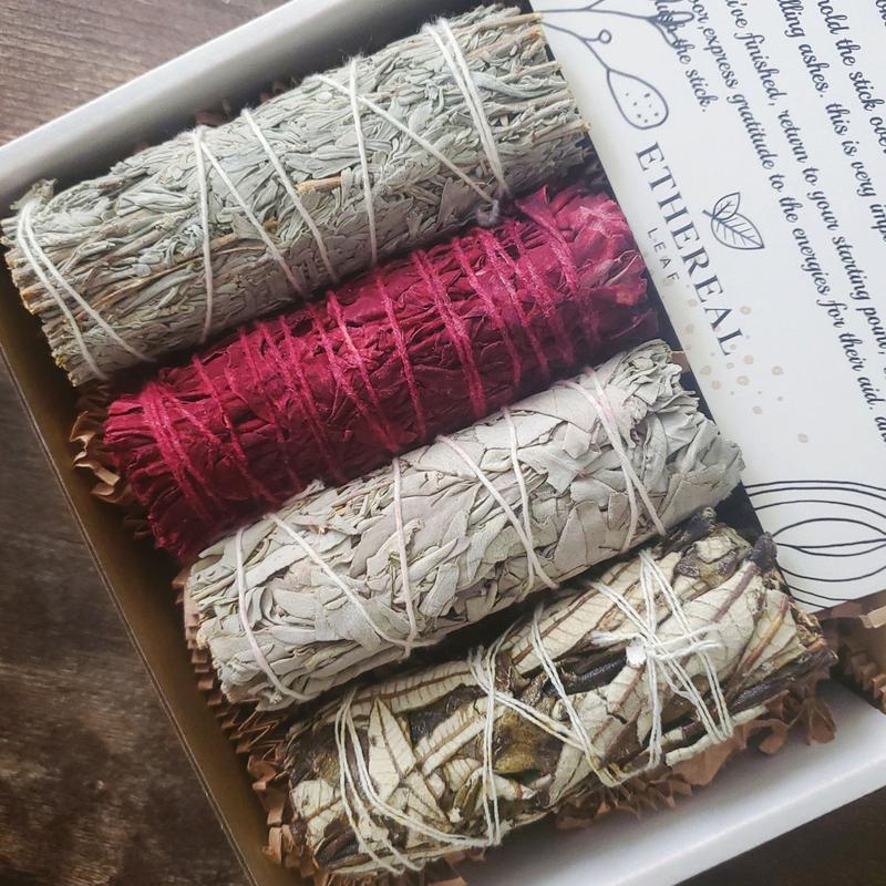 4 Pack Sage Sticks Smudge Kit In Gift Box 4 Inch Long For Negative Energy Cleansing & Healing