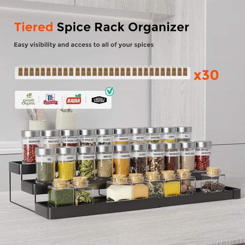 Expandable Spice Rack Organizer for Cabinet - 3 Tier Adjustable Cabinet Spice Organizer Easy Visibility - Spice Organizer pantry organization spicerack organization kitchen