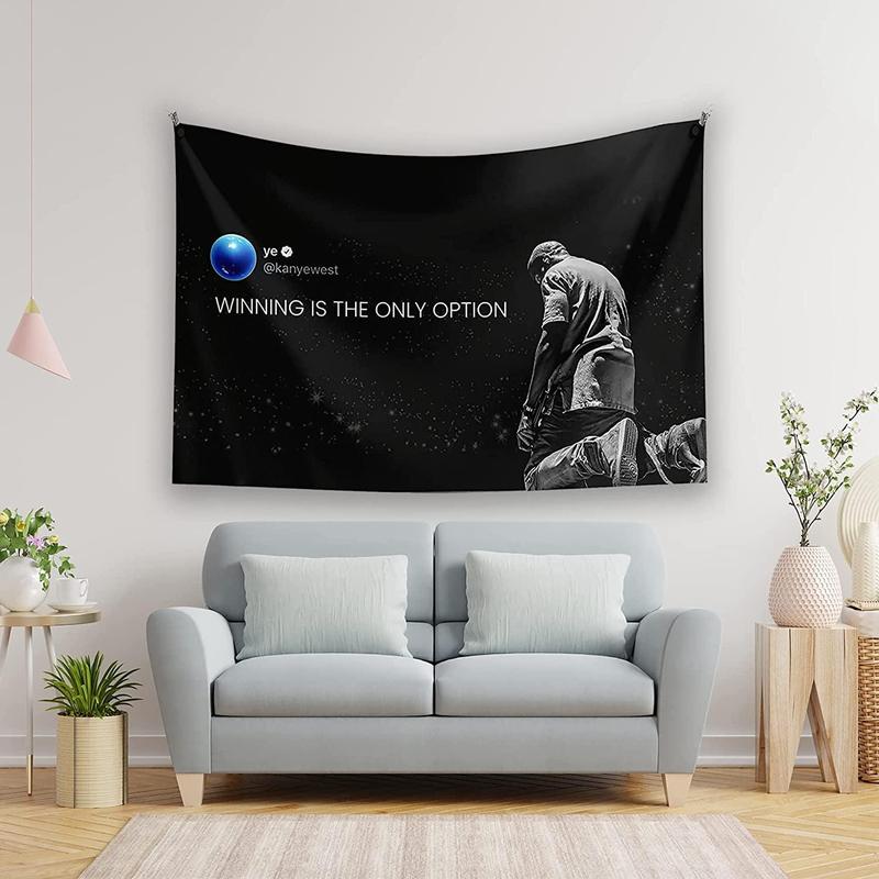 Calm Haven Designs Kanye Rapper Tweet Tapestry UV Resistant Flag Banner Winning Is The Only Option Wall Hanging Decor for Bedroom