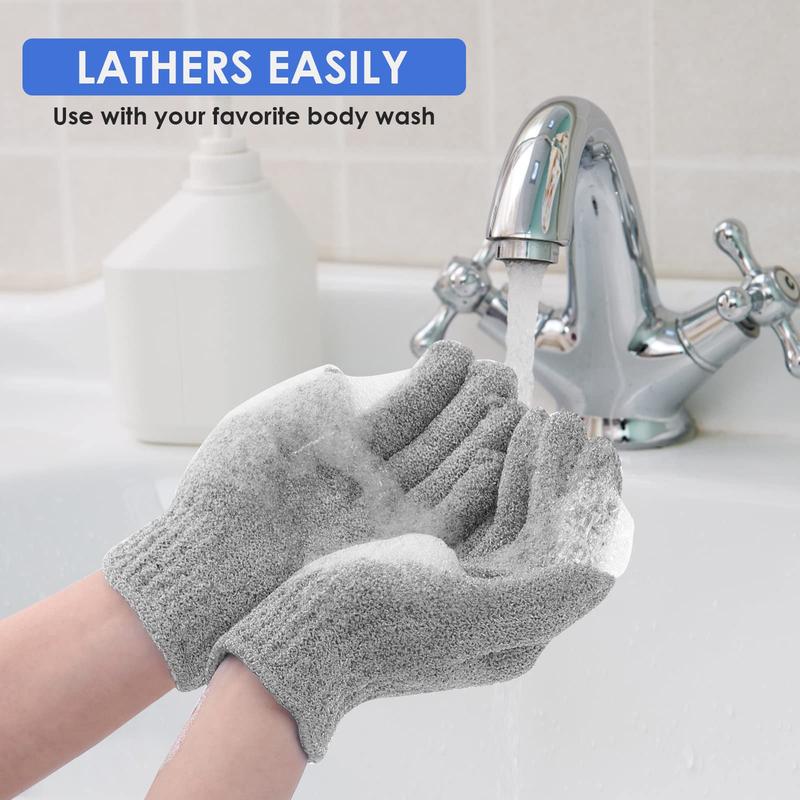 2 Pair Bath Gloves for Shower Natural Loofah Exfoliating Wash Gloves for Body and Face, Dead Skin Remover, Double Sided Microfibre Shower Body Gloves for Adults and Kids