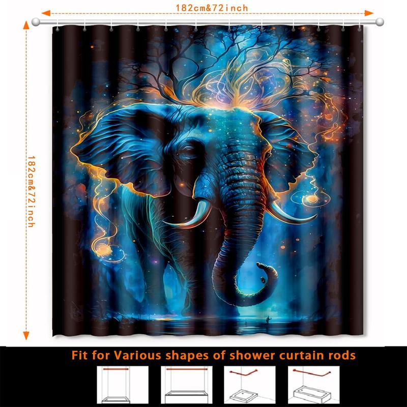 Elephant Print Bath Curtain with Hooks, 1 Count Modern Waterproof Shower Curtain with 1 Count Random Color Curtain Strap, Bathroom Accessories for Decor