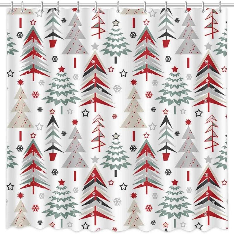 Christmas Shower Curtain Xmas Tree Shower Curtain Winter Snowflake Pattern Shower Curtain for Bathroom Decor Washable Durable Fabric Bathroom Curtains 72x72 in