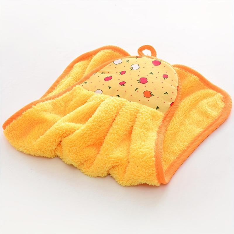 Cute Fruit Pattern Reusable Kitchen Dishcloth, 4 Counts Hanging Absorbent Hand Towel, Home Kitchen Wash Cloth, Household Cleaning Supplies, Bathroom Accessories, Cleaning Gadgets for Home, Summer Gifts, Boyfriend Gifts