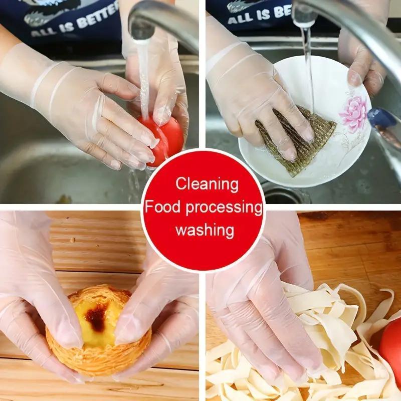 Disposable Gloves, 100pcs Clear Waterproof Gloves, Disposable Gloves for Kitchen, Beauty, Pet Care, Perfect for Home Cleaning, Baking, Laboratory Use