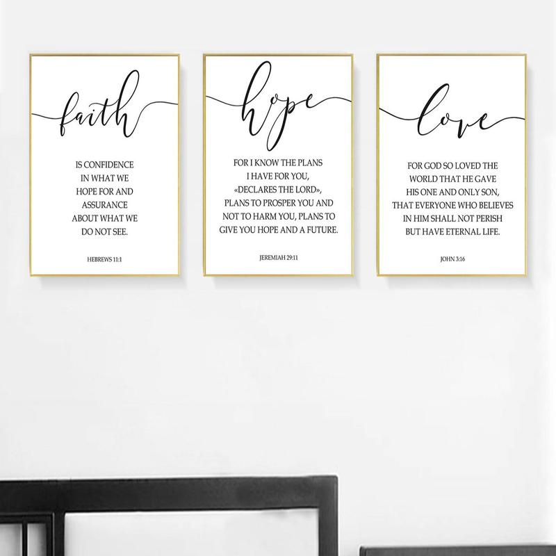 Faith Hope Love Bible Poetry Art Prints, 3 Counts set Canvas Wall Art without Frame, Wall Decor for Home Living Room Bedroom