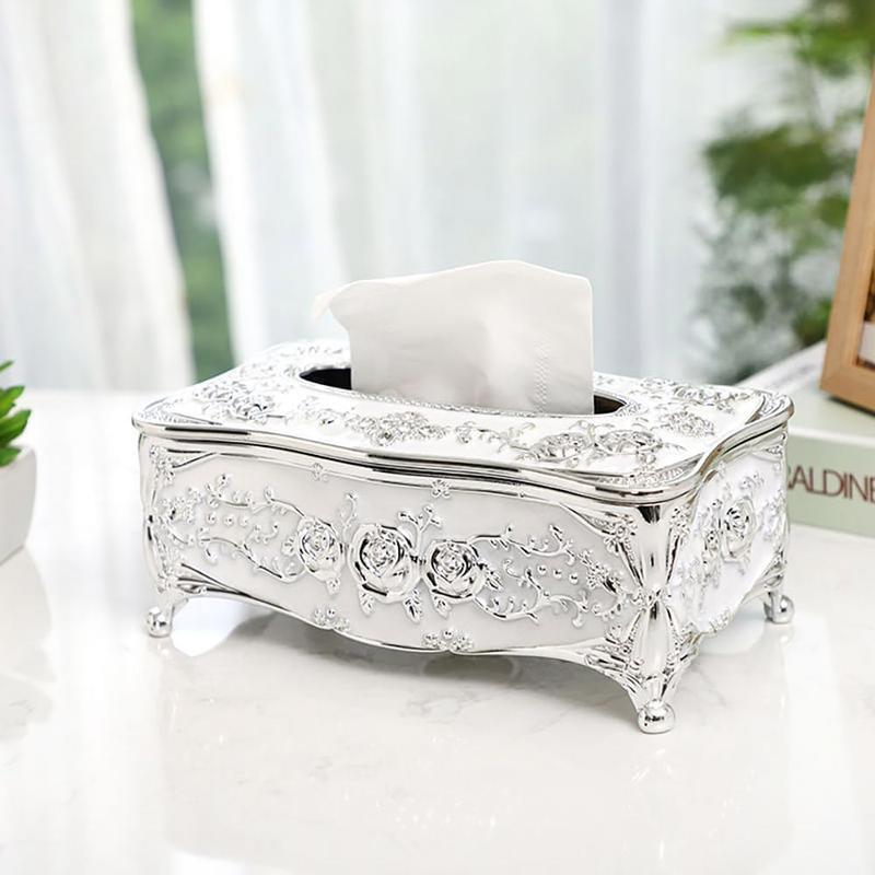 Rose Pattern Tissue Box, 1 Count Luxurious and Elegant Acrylic Tissue Holder, Napkin Holder, Home Organizer for Living Room, Bathroom, Toilet, Kitchen