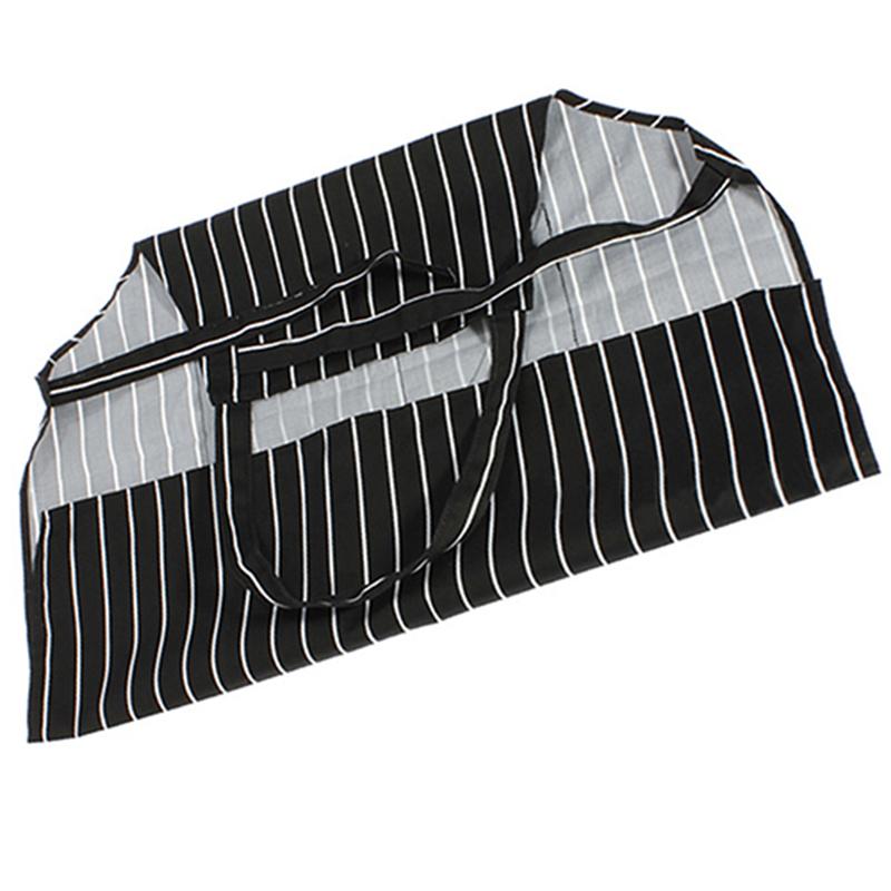 Adjustable Adult Black Stripe Bib Apron With 2 Pockets Chef Waiter Kitchen Cook