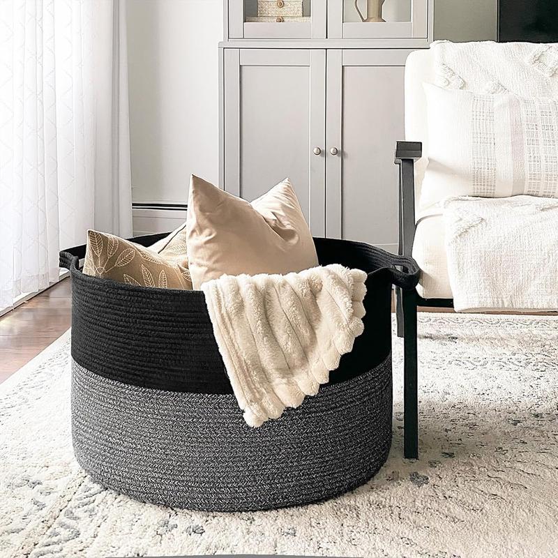 Woven Rope Basket with Handle Organiser, XXXLarge, Cotton For  Laundry, Blanket, Comforter Cushions Storage Bin Thread Laundry Hamper