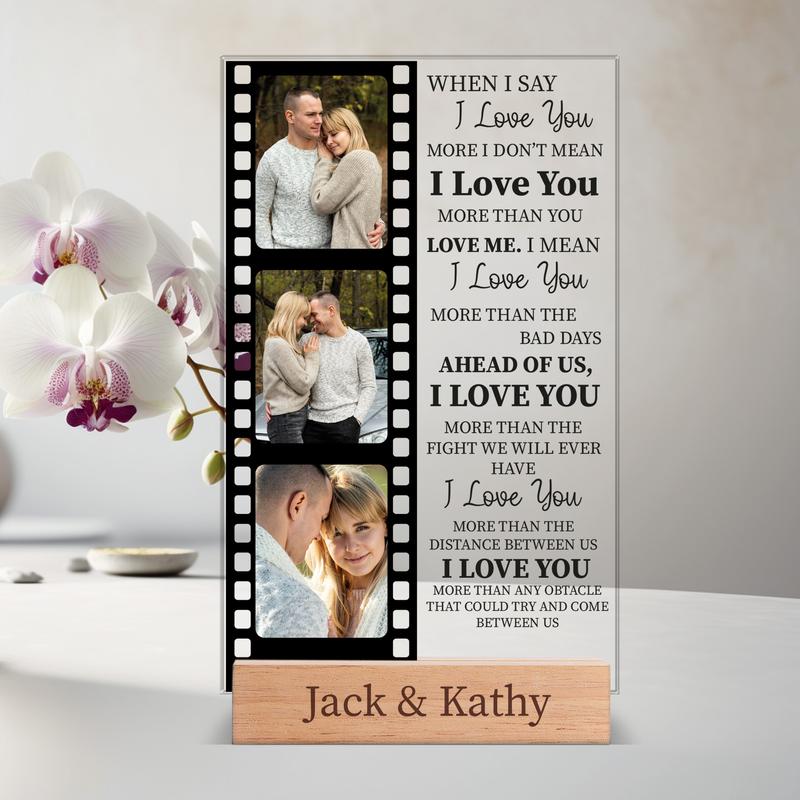 Custom Picture Acrylic Plaque With Wooden Stand, Valentines Day Gifts, Home Decoration, Gift For Couples, Picture Frame, Personalized Name Plaque, Gift For Girlfriend, Gift For Boyfriend, Birthday Gifts, Anniversary Gift, Photo Plaque For Wife and Husband