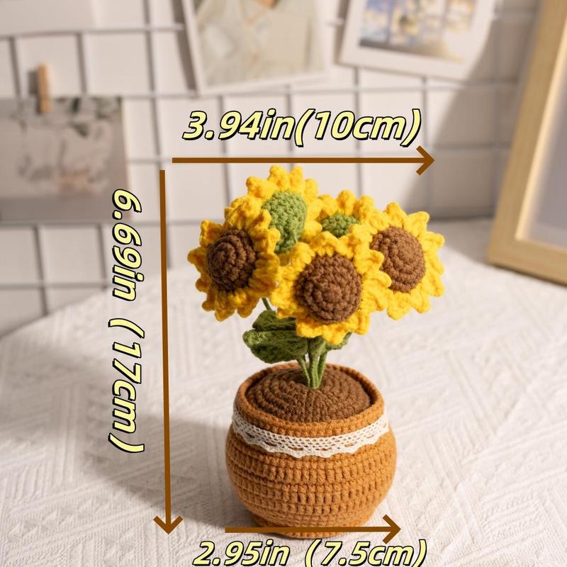 Crochet Sunflower Potted Plant, 1 Count Cute Creative Handmade Knitting Positive Energy Ornament, Home Decor for Living Room Bedroom Office