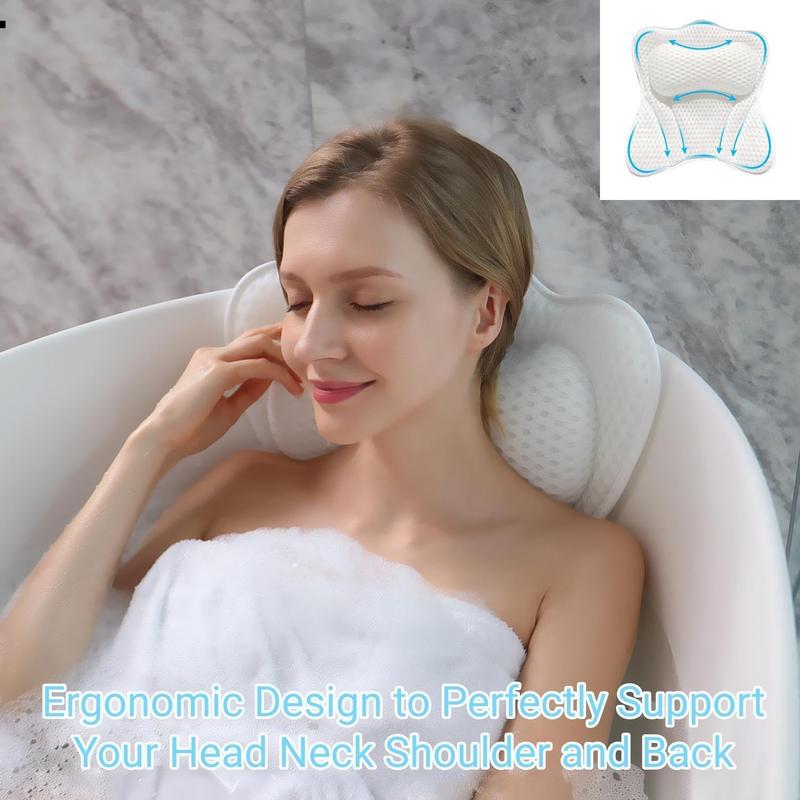 Luxury Bath Pillow - Ergonomic Bathtub Pillow for Head and Neck, Soft 4D Mesh Fabric with 6 Non-Slip Suction Cups, Relaxing Spa Gift