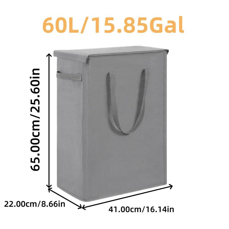 Solid Color Laundry Basket with Lid & Handle, Portable Foldable Large Capacity Laundry Basket, Household Clothes Storage Basket for Bedroom Bathroom Dormitory, Home Organizer, Dorm Essentials