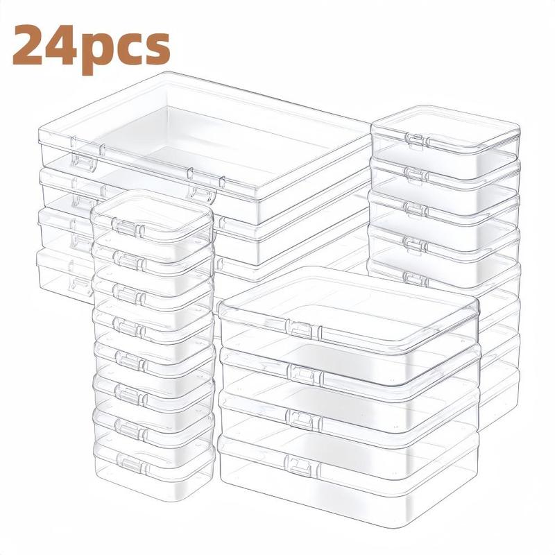 Clear Mixed Size Storage Box, 24pcs set Transparent Storage Box with Lid, Home Organizer for Jewelry, Beads, Crafts, Office Supplies and Games