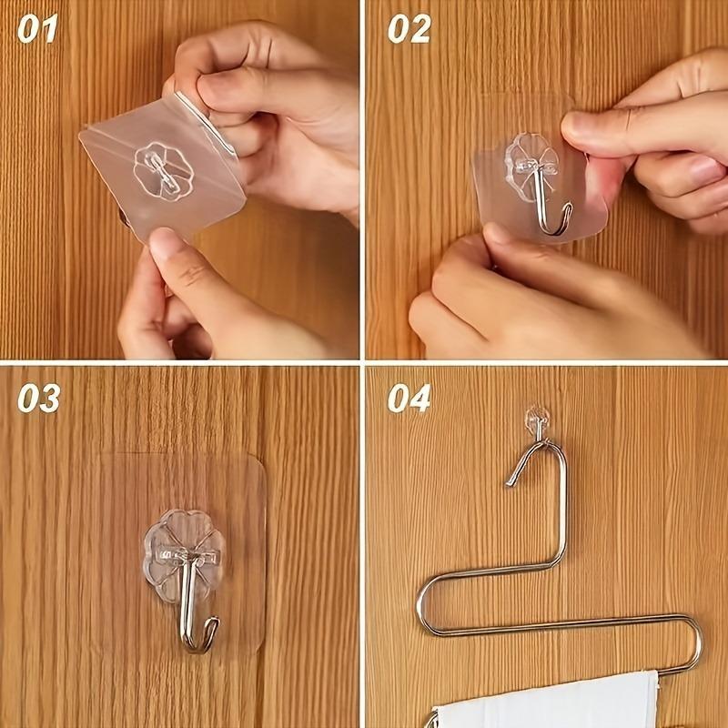 Clear Wall Mounted Hook (10pcs), Self-adhesive Hook, Punch-free Hook, Home Organizer for Bathroom, Bedroom, Office, Kitchen