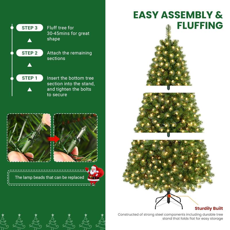 Live Only SHareconn 2024 4 5 6 7.5 9ft Classical Warm Lights Tree, Pre-lit Hinged Christmas with Foldable Stand, Decoration