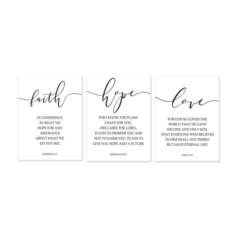 Faith Hope Love Bible Poetry Art Prints, 3 Counts set Canvas Wall Art without Frame, Wall Decor for Home Living Room Bedroom