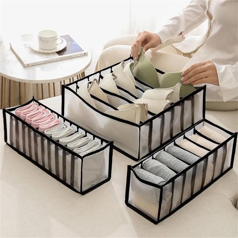 Clothes Storage Box, 3 Counts Summer Multi-grid Clear Closet Organizer for Socks and Underwear, Space Saving Wardrobe Storage Organizer, Bedroom Accessories, Summer for Gift