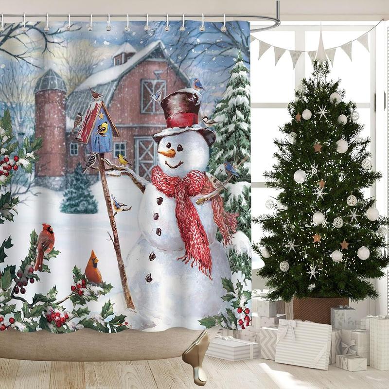 Christmas Snowman Shower Curtains For Bathroom Decor Cardinal Xmas Farmhouse Holiday Winter Waterproof Fabric Shower Curtain Set With 12 Hooks 72x72 Inchwhite Red Blue