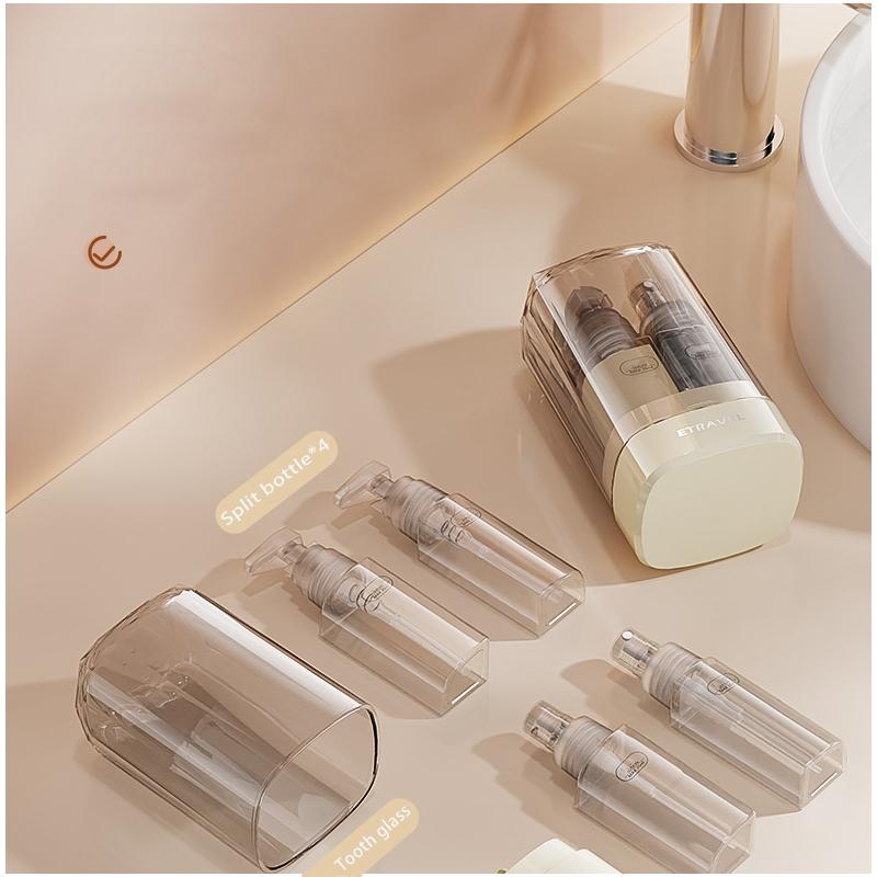 4-in-1 Travel Dispenser 3 Lotion bottles+1 Spray bottle Portable Bottles, Leak Proof Containers TSA Approved Travel Essential Transparent Organiser