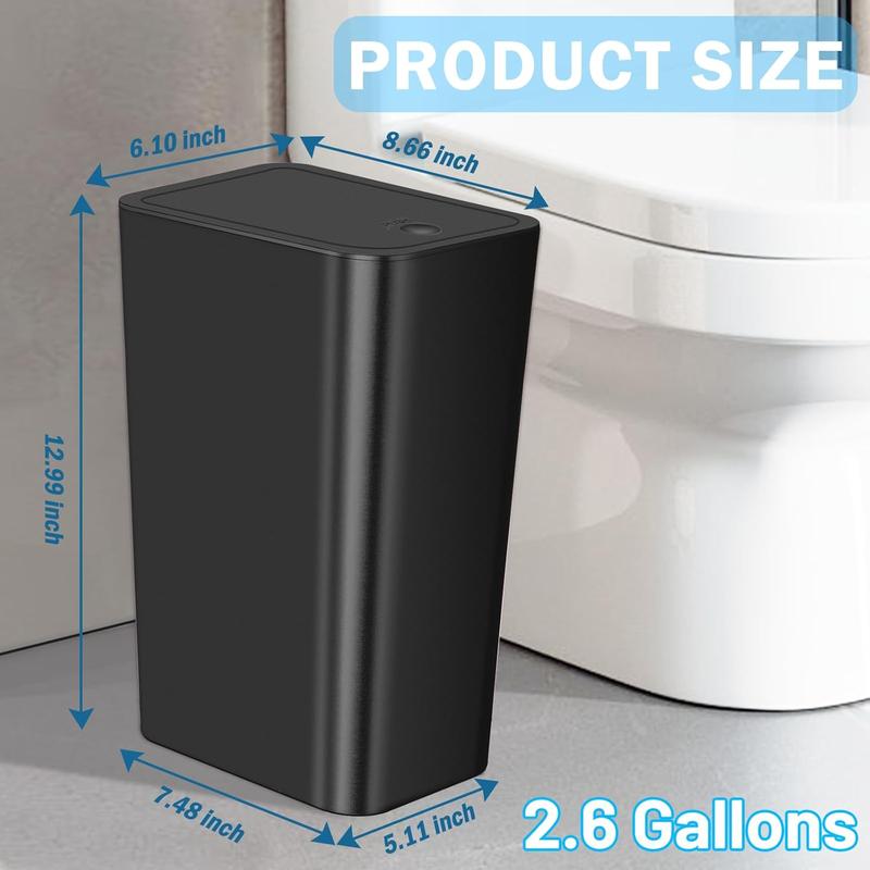 3 Pack black Bathroom Small Trash Can with Lid,10L   2.6 Gallon Slim Garbage Bin Wastebasket with Pop-Up Lid for Bedroom, Office, Kitchen, Dorm, Fits Under Desk, Bathroom