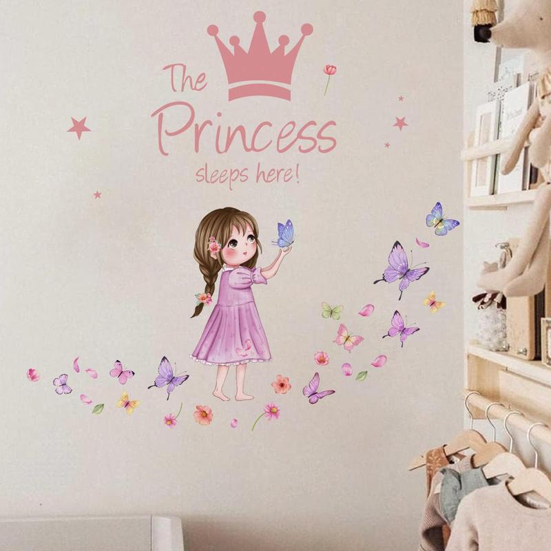 Princess & Butterfly Pattern Wall Sticker, 2 Counts set Self Adhesive Wall Decal, Decorative Sticker for Home Bedroom Living Room