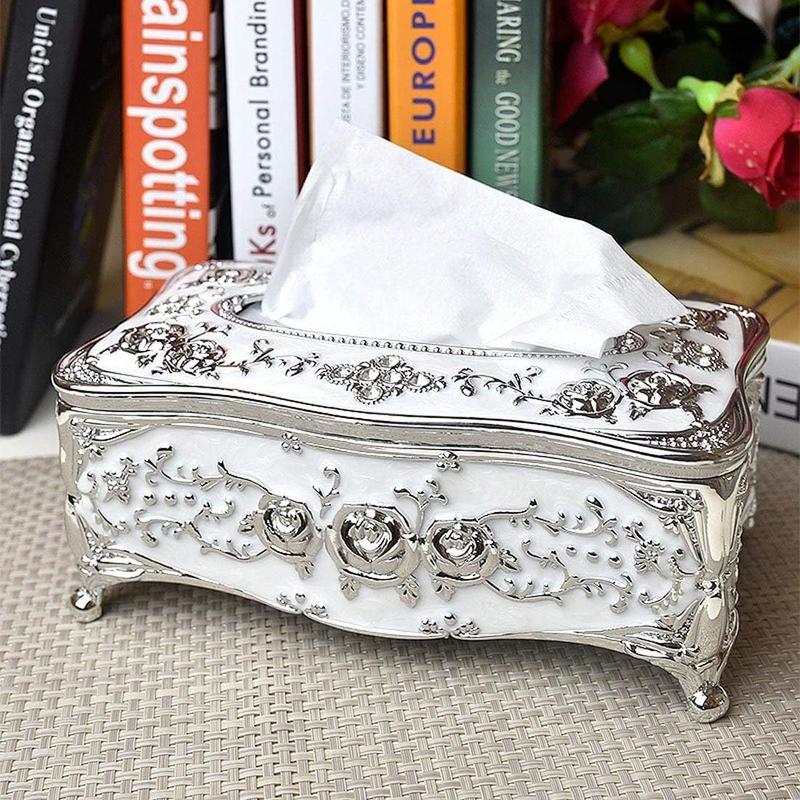 Rose Pattern Tissue Box, 1 Count Luxurious and Elegant Acrylic Tissue Holder, Napkin Holder, Home Organizer for Living Room, Bathroom, Toilet, Kitchen