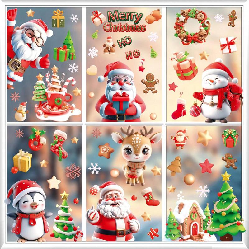 Christmas Themed Window Sticker, 9 Sheets set Cute Cartoon Pattern Window Decal, Decorative Sticker for Home Party Festival