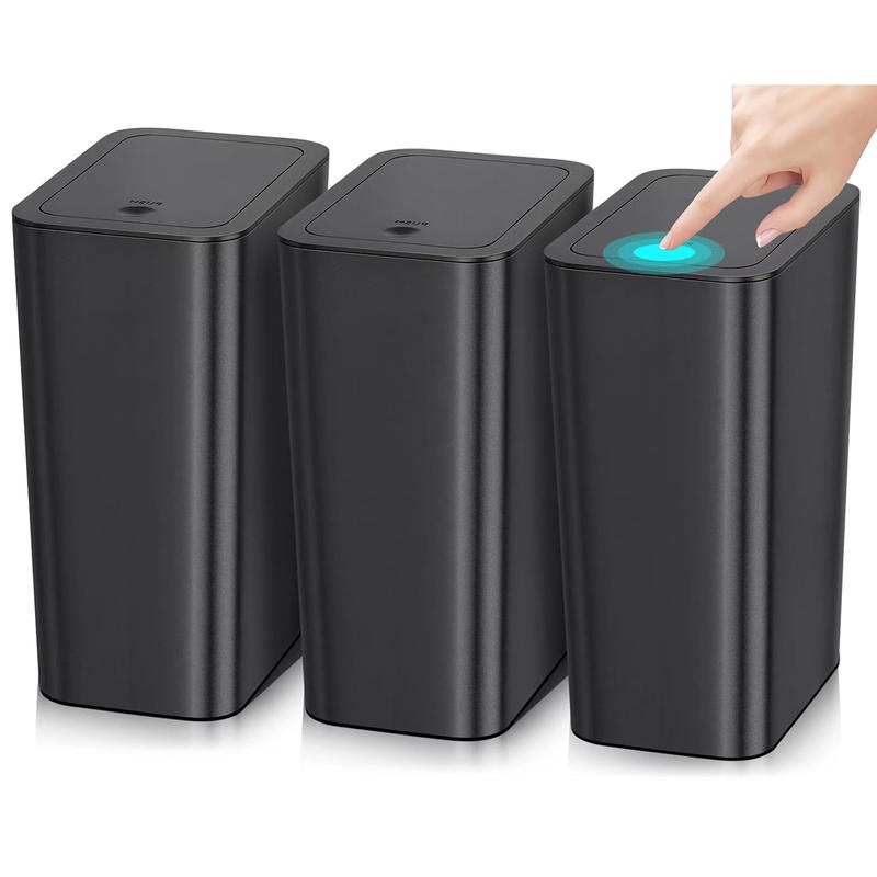 3 Pack black Bathroom Small Trash Can with Lid,10L   2.6 Gallon Slim Garbage Bin Wastebasket with Pop-Up Lid for Bedroom, Office, Kitchen, Dorm, Fits Under Desk, Bathroom