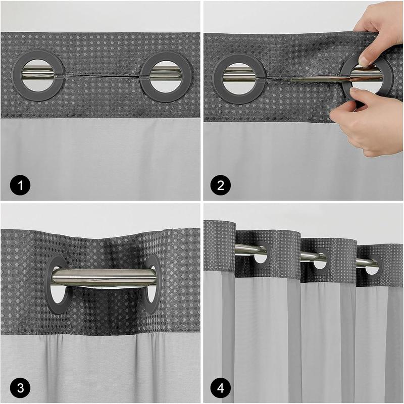 No Hook Shower Curtain with Snap in Fabric Liner, Waffle Heavy Duty Thick Shower Curtains with Mesh Top Window, Hotel Style Waterproof Bathroom Curtain Set, 72'' x 75'', Charcoal Grey