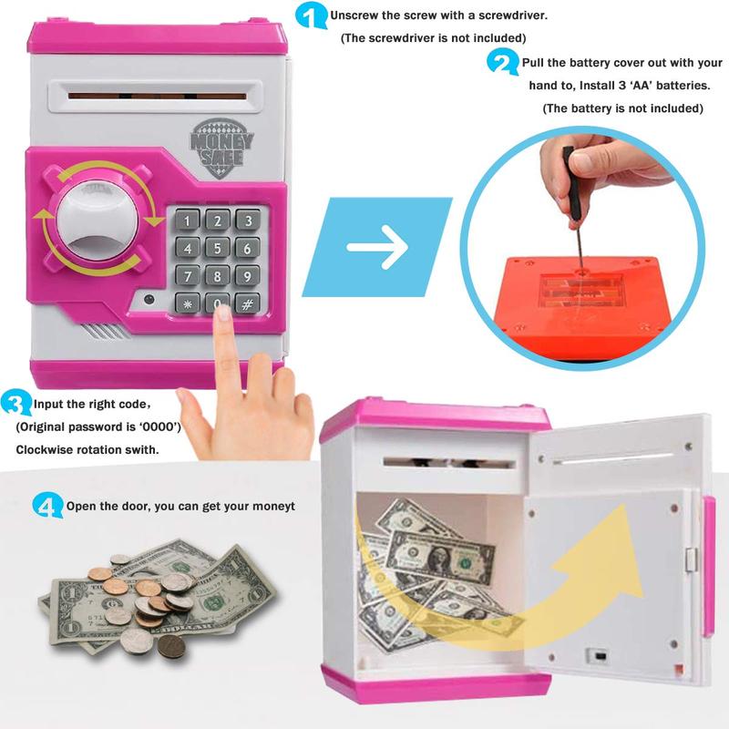 Piggy Bank for Boys Girls,Kids Safe Money Bank for 4 5 6 7 8 9 10 Year Old Girl Boy Birthday Gift,Electronic Password Money Saving Box ATM Safe Bank Toys for Kid (Pink)