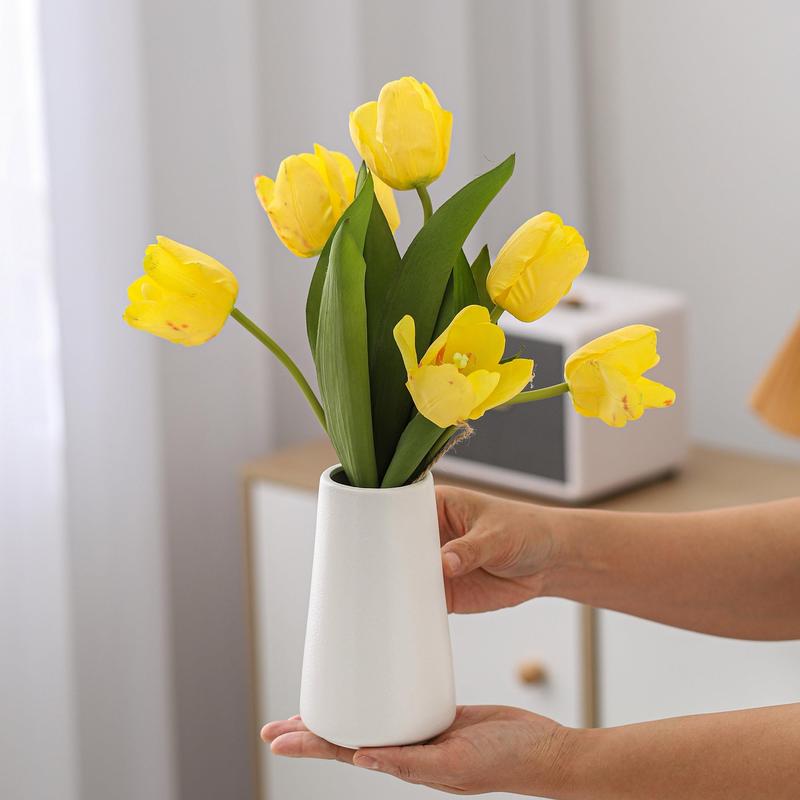 Ceramic Vase - Flower Vase Minimalism Style for Modern Table Shelf Home Decor, Fit for Fireplace Bedroom Kitchen Living Room Centerpieces Office Desk (Solid White, Small)